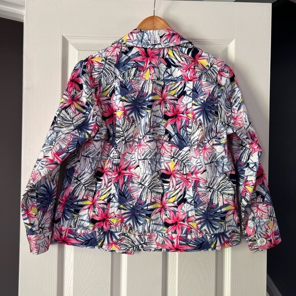 Draper’s & Damon’s Petites PS Jacket Blazer Floral Print Button Front Cotton Spa - Picture 4 of 4